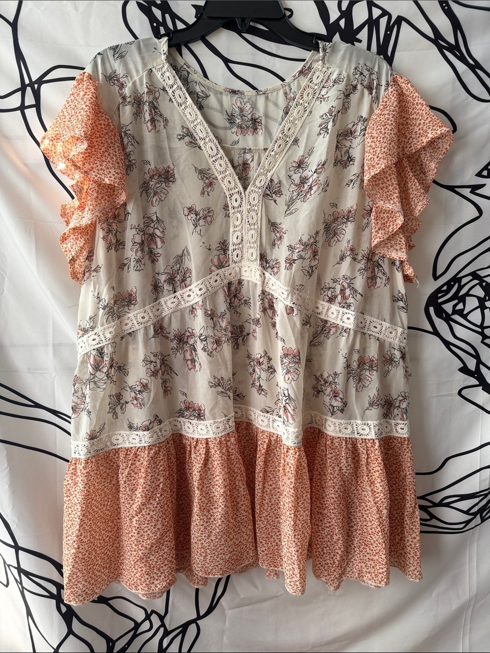 Suzanne Betro Floral Tiered Tunic in Peach and Cream